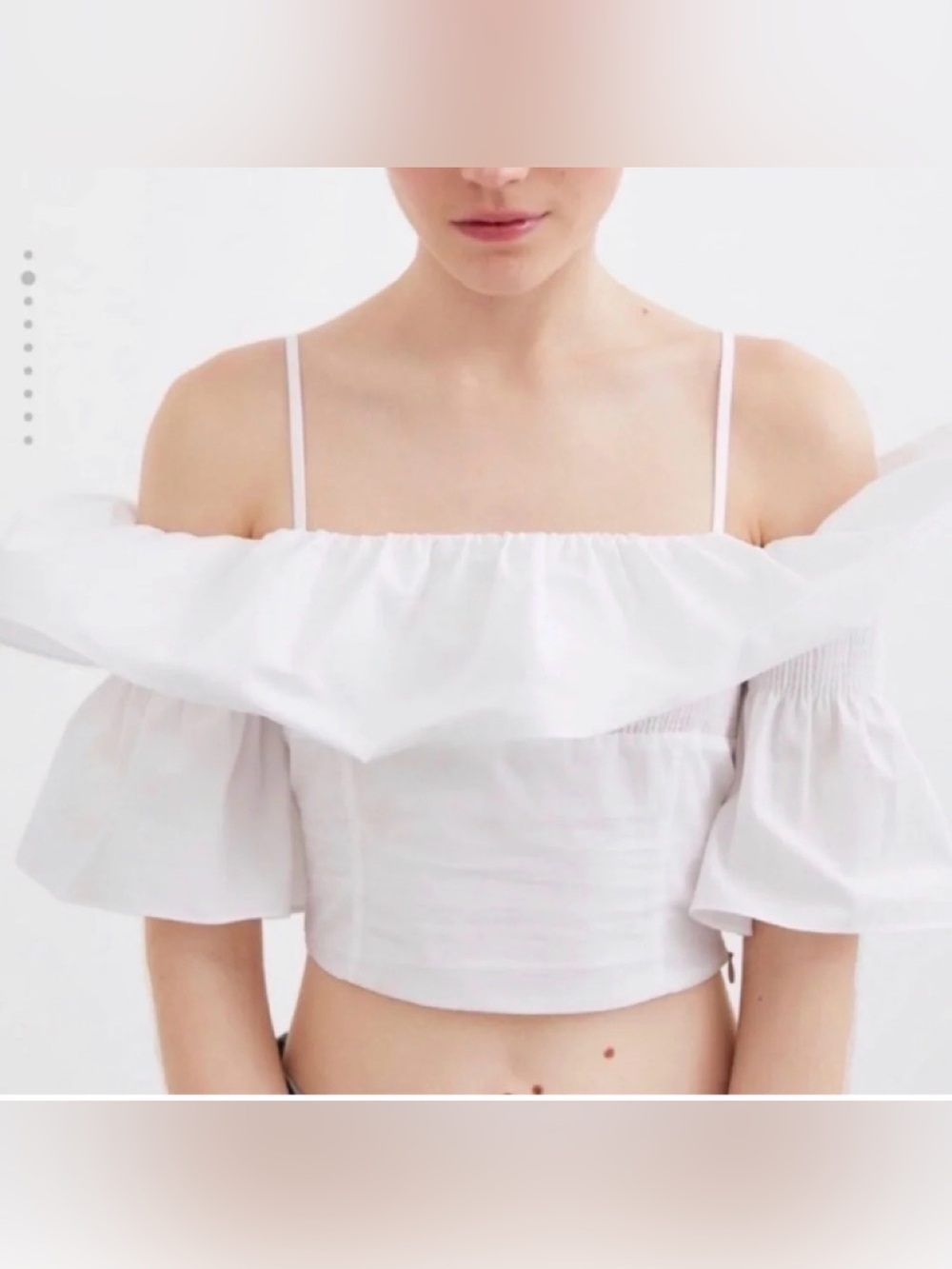 ZARA Off-the-Shoulder White Crop Top with Spaghetti Straps Size Small